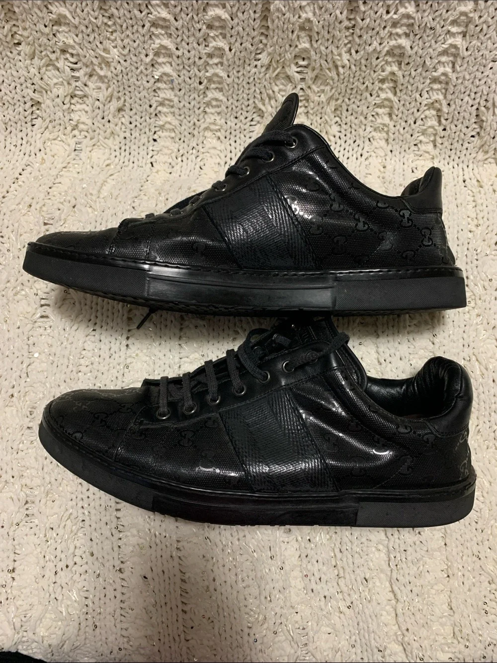 GUCCI GG GUCCISSIMA LOW MEN’S BLACK  LUXURY LEATHER SNEAKERS SIZE 11